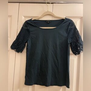 Ann Taylor Factory Dark Teal/Green Lace Sleeve Blouse